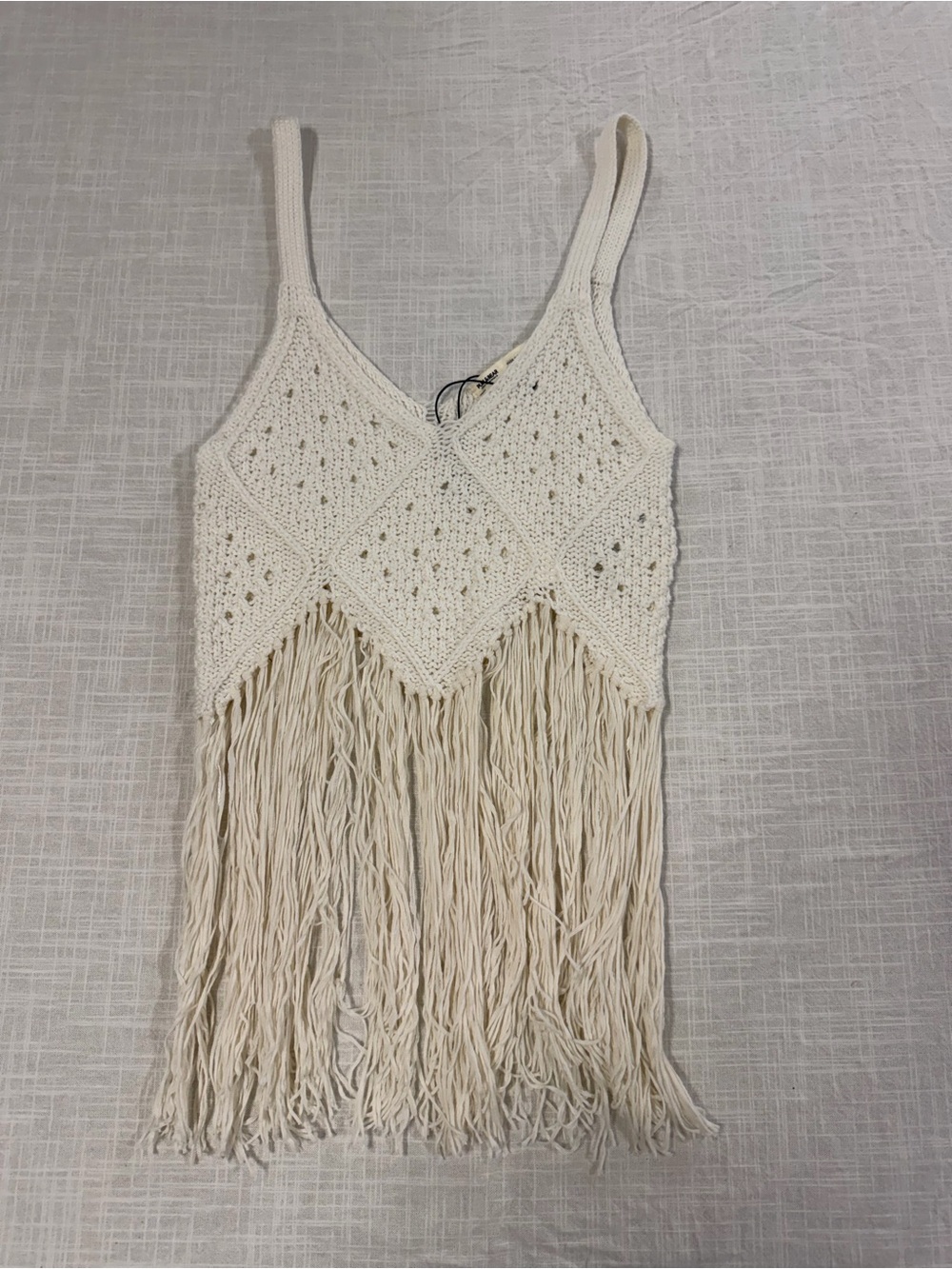 Pull&Bear Cream Crochet Fringe top women’s size m-l